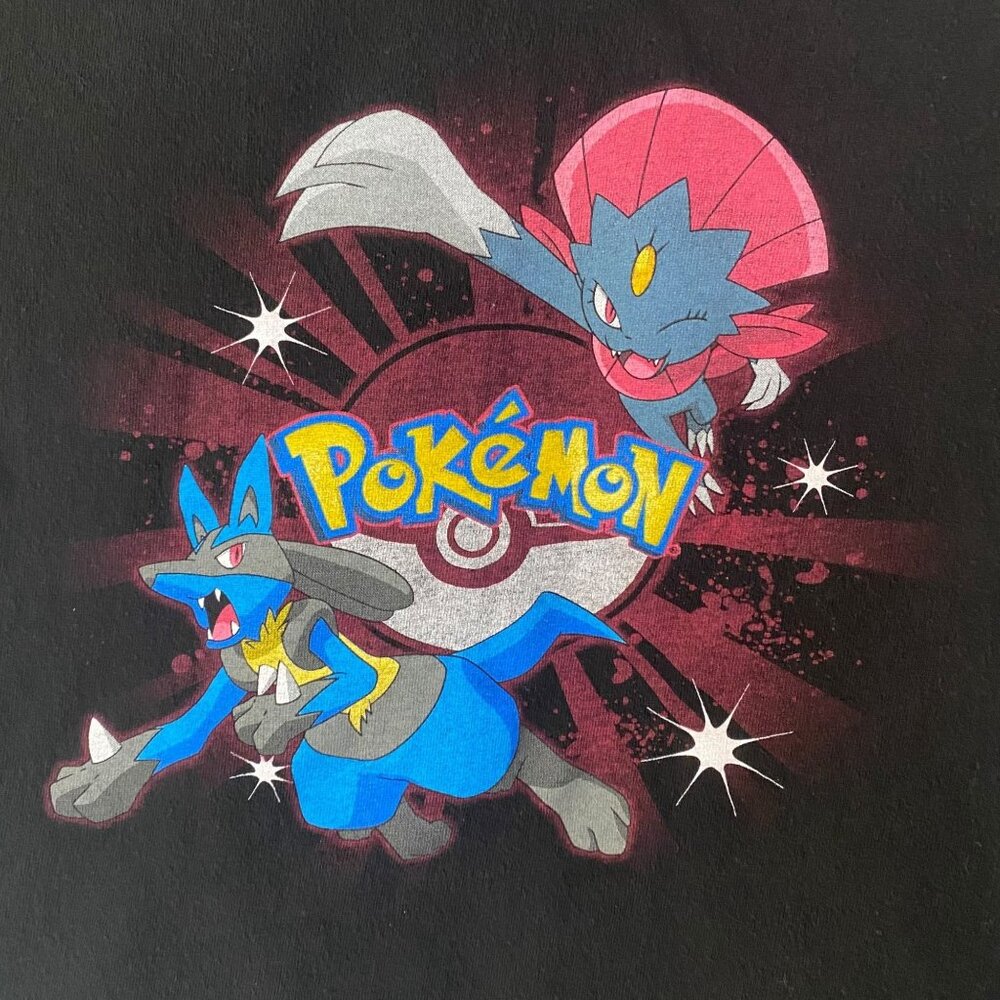 Y2K Pokemon Lucario Weavile Shirt Black Boys Size Medium Long-Sleeve Pikachu - Picture 8 of 12